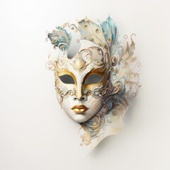 Venetian Carnival Mask on white background. Masquerade Mask. Watercolor