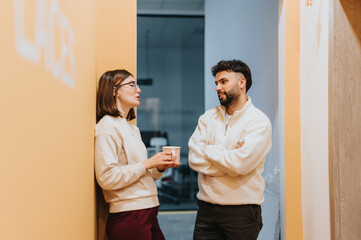 Fototapeta premium Business colleagues brainstorming and planning for success in a corporate office.