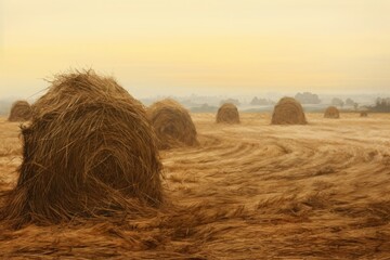 haystacks on the field - obrazy, fototapety, plakaty