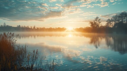Serenity, Sunset Over a Peaceful Body of Water, Spring