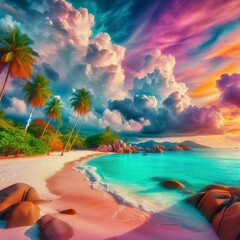 Seascape view againts colorful sky