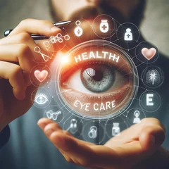 Foto op Aluminium Selective focus of a text eye care. Health Eyecare concept for eye helath awareness © Iuliu