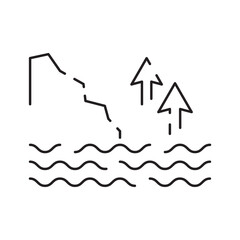 City flood line icon, climate change and ecology, water disaster vector icon, vector graphics, editable stroke outline sign, eps 10