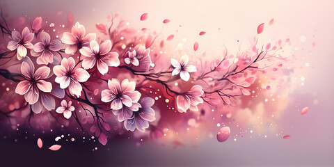 Spring wallpaper with sakura blossom. Generative AI.