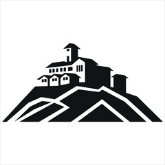 building on a hill logo black and white vector illustration