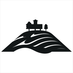 building on a hill logo black and white vector illustration