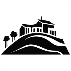 building on a hill logo black and white vector illustration