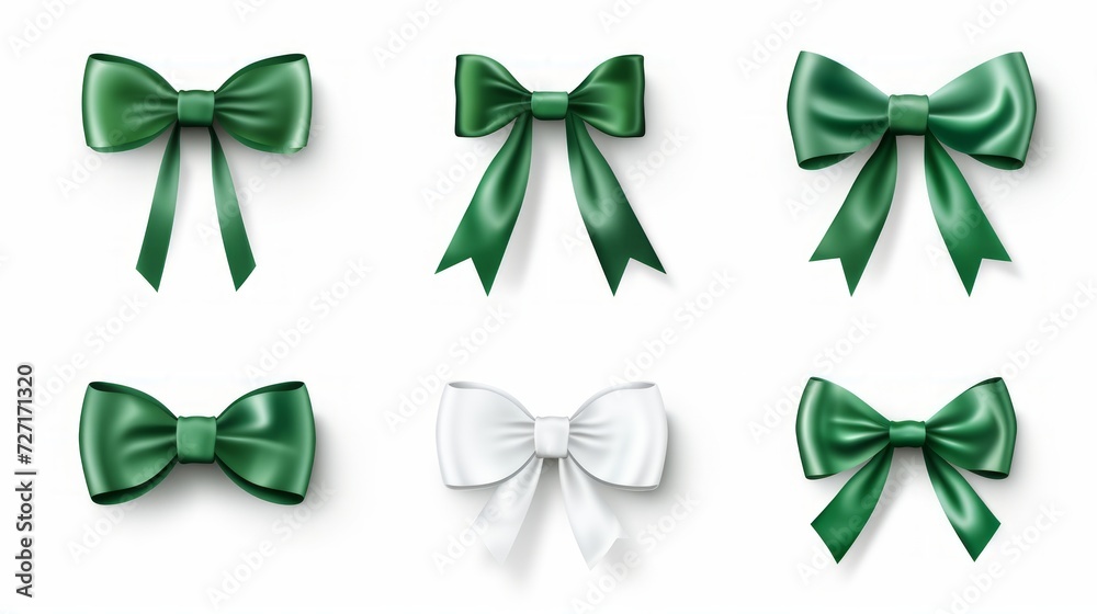 Poster set of different green ribbons, on a white isolated background generative ai