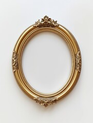 Oval Antique Gold frame blank template. Vintage gold oval picture frame mockup