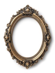 Oval Antique Gold frame blank template. Vintage gold oval picture frame mockup