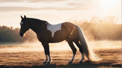 Horse in the pasture at sunrise