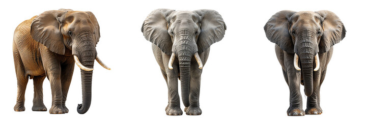 Elephant with front view isolated on transparent background png. Concept of large herbivore "elephant"