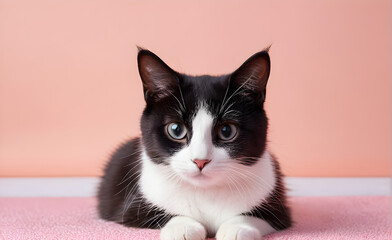 Cute cat template, simple background, copy space. Generative AI