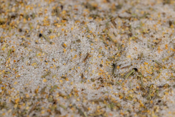 white salt with spices and seasonings, close up