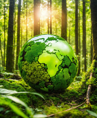 Obraz na płótnie Canvas earth globe in a mossy ground 