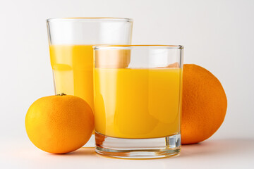 Two glasses of orange juice on white background. Fruit concept.