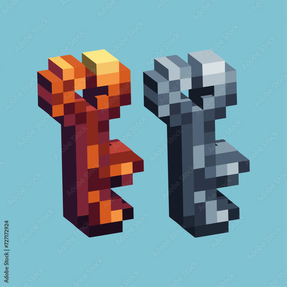 Poster Isometric Pixel art 3d of heart key shape icon for items asset. Heart key icon on pixelated style.8bits perfect for game asset or design asset element for your game design asset.