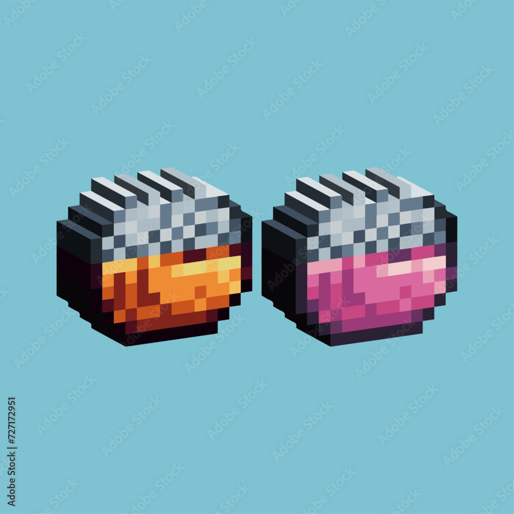 Poster isometric pixel art 3d of rice in a bowl icon for items asset.rice bowl icon on pixelated style.8bit