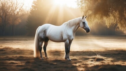 Obraz na płótnie Canvas Portrait of a horse and sun rays