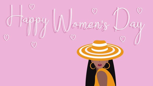 Women's Day greeting card. Video illustration of diverse multi ethnic cartoon women portraits in fashionable modern flat style