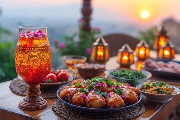 serves various meal to iftar Ramadan advertising food photography