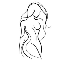 One vector line drawing, portrait of a naked girl 