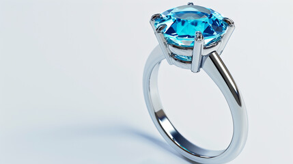 "A Luxurious and Expensive Women's Ring Featuring a Captivating Blue Topaz Gemstone, Isolated on a White Background."