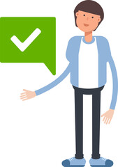 Office Worker Character and Check Mark
