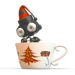 santa helper bot is inside the tea cup