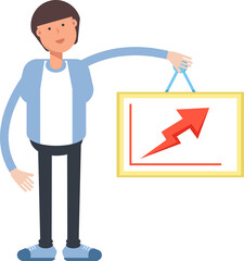 Office Worker Character Holding Arrow Chart
