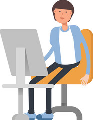 Office Worker Character Working on Desktop
