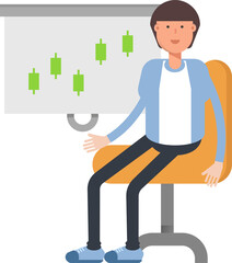 Office Worker Character Presenting Candlestick Chart
