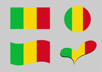 Fototapeta premium Flag of Mali. Mali flag in heart shape. Mali flag in circle shape. Country flag variations