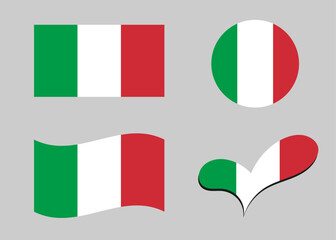 Obraz premium Flag of Italy. Italy flag in heart shape. Italy flag in circle shape. Country flag variations