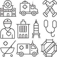 hospital and medical care icon set.