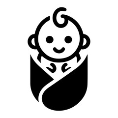 Cute smiling baby icon, black color silhouette