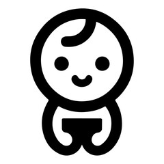 Cute smiling baby icon, black color silhouette