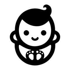 Cute smiling baby icon, black color silhouette