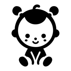 Cute smiling baby icon, black color silhouette