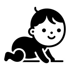 Cute smiling baby crawling icon black color silhouette, logo, clipart