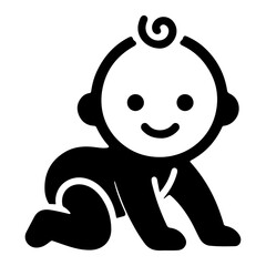 Cute smiling baby crawling icon black color silhouette, logo, clipart