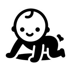 Cute smiling baby crawling icon black color silhouette, logo, clipart
