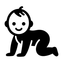Cute smiling baby crawling icon black color silhouette, logo, clipart