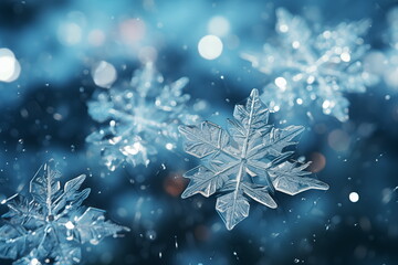Fototapeta na wymiar Snowflake in macro shot, Snowflakes in Detail. Close-Up Snow Crystals.