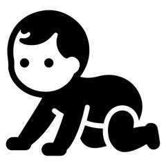 Cute smiling baby crawling icon black color silhouette, logo, clipart