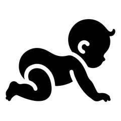 Cute smiling baby crawling icon black color silhouette, logo, clipart