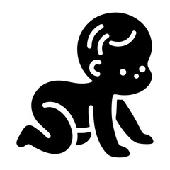 Cute smiling baby crawling icon black color silhouette, logo, clipart