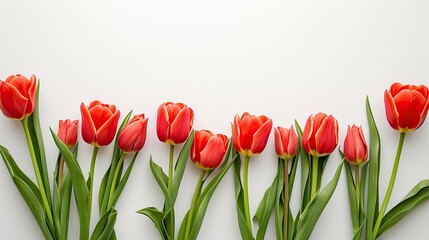 red tulips on a white background