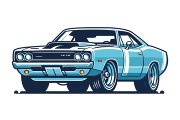 Foto auf Acrylglas Vintage American muscle car vector illustration, classic retro custom muscle car design template isolated on white background © lartestudio