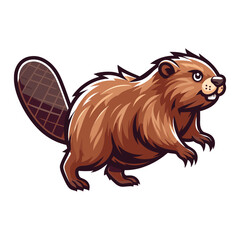 Cute adorable beaver cartoon character vector illustration, funny animal brown beaver flat design mascot logo template isolated on white background - obrazy, fototapety, plakaty